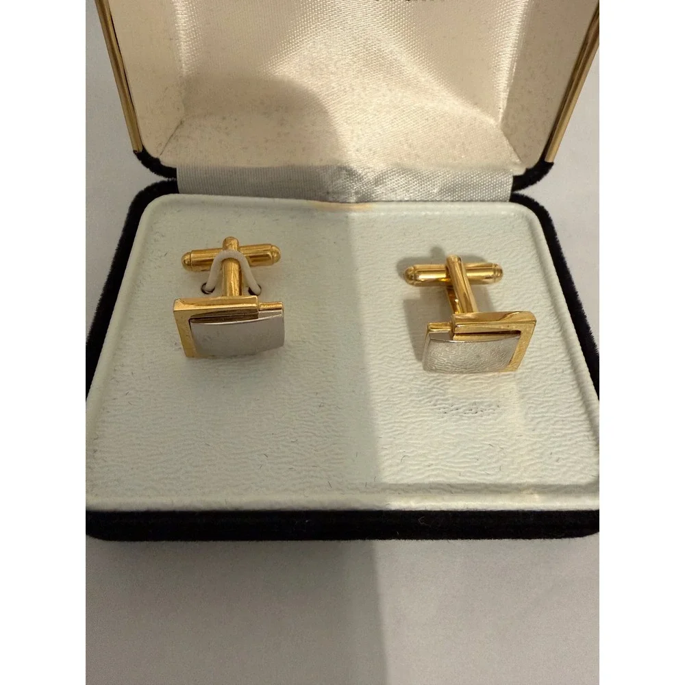 Pierre Cardin Mens Vintage‎ Two Tone Gold Silver Rectangle Toggle Back Cufflinks